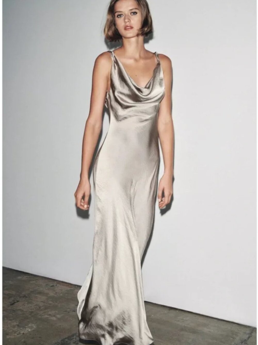 soft gold Satin Gown maxi evening party cocktail dress